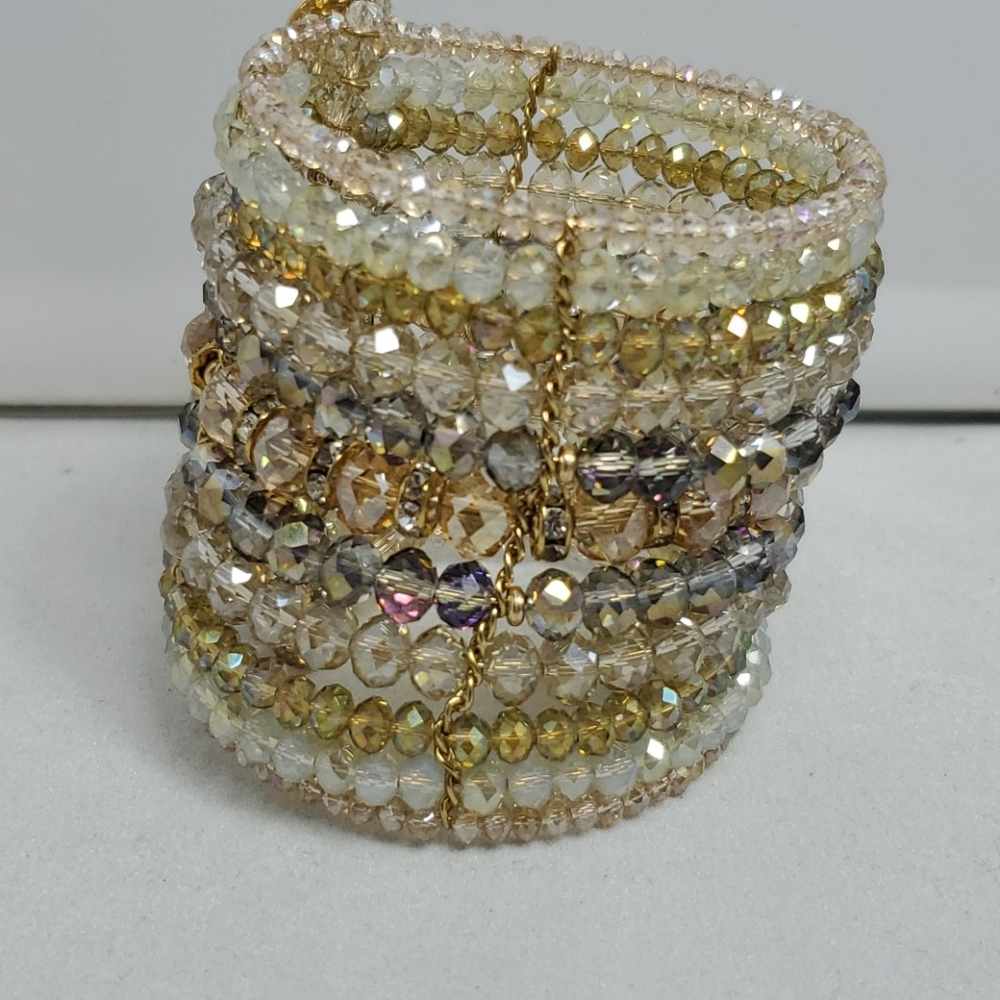 Ali khan 11 row beaded champagne opened bracelet